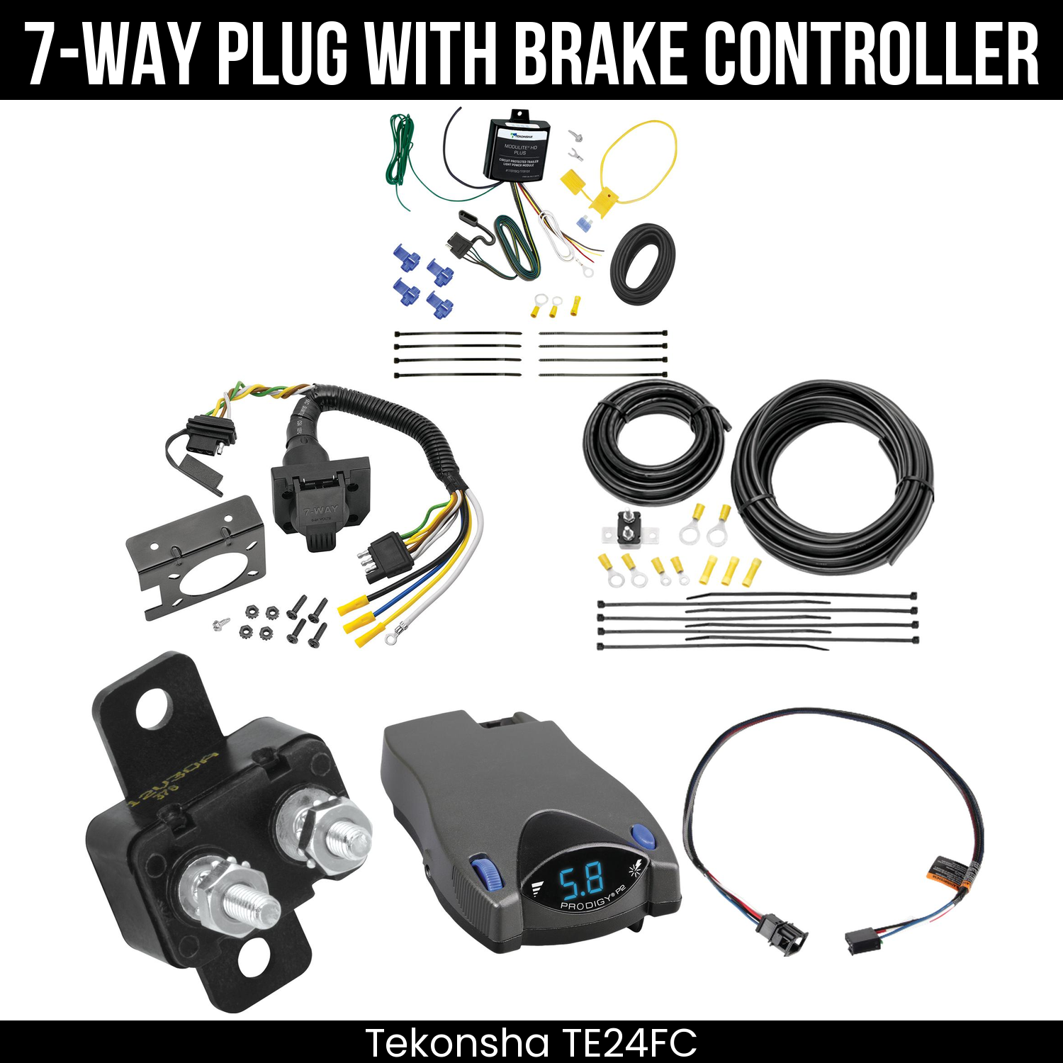 Trailer Wiring 7-Way Plug w/ Bracket , Tekonsha Prodigy P2 Brake Control
