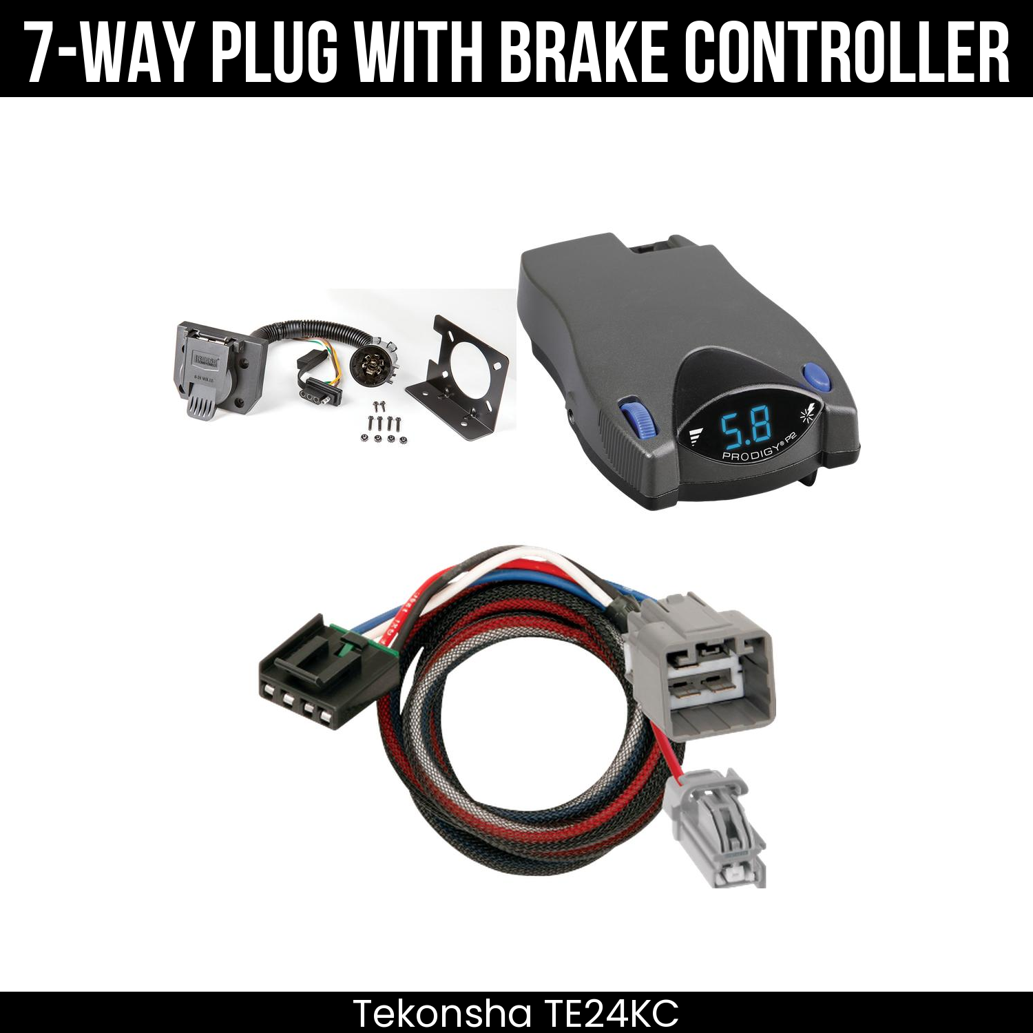 Trailer Wiring 7-Way Plug w/ Bracket , Tekonsha Prodigy P2 Brake Control