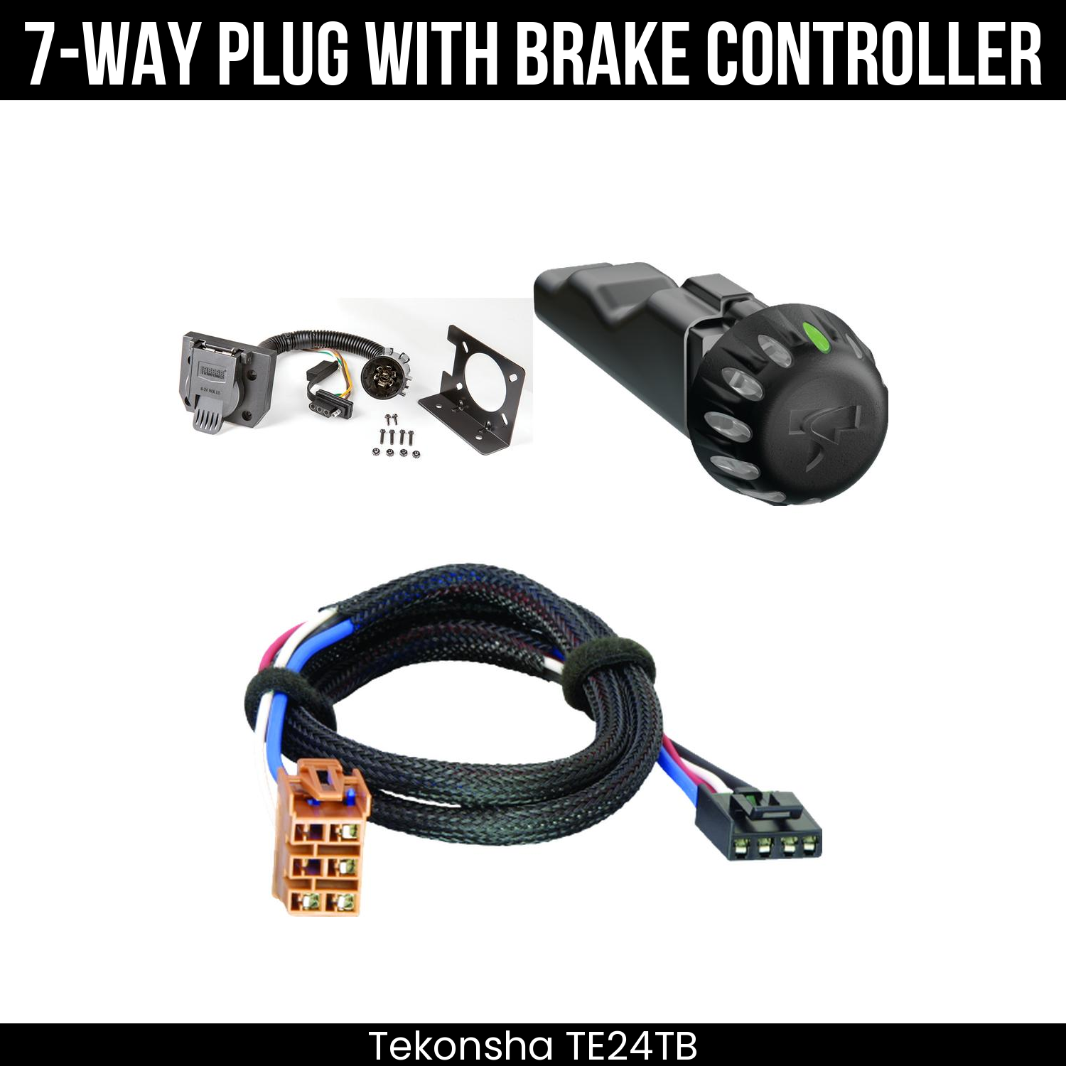 Trailer Wiring 7-Way Plug w/ Bracket , Tekonsha Voyager iD Smart Brake Control