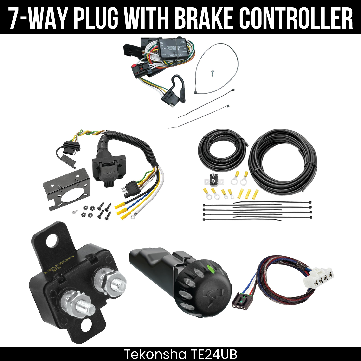 Trailer Wiring 7-Way Plug w/ Bracket , Tekonsha Voyager iD Smart Brake Control