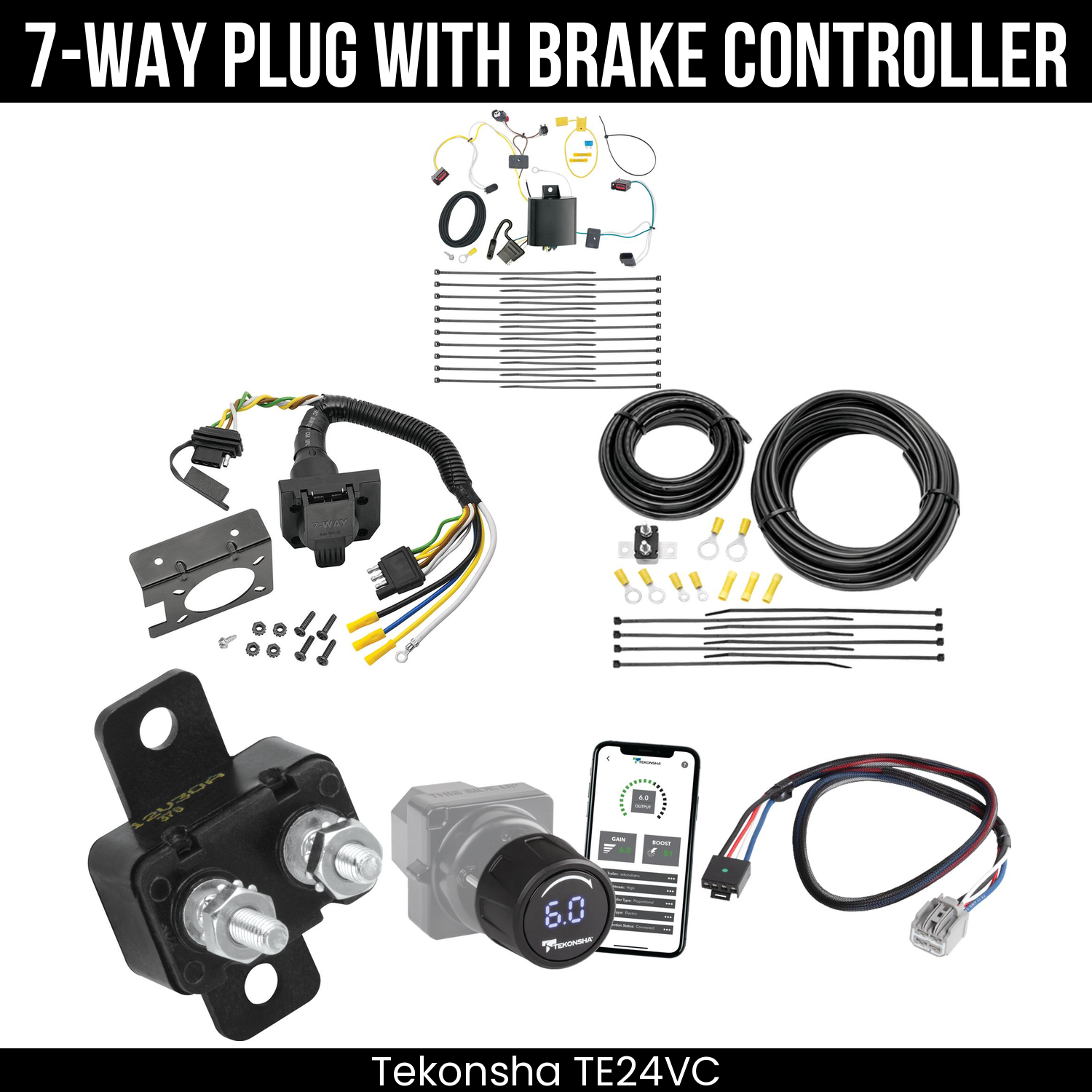 Trailer Wiring 7-Way Plug w/ Bracket , Tekonsha Prodigy iD Smart Brake Control
