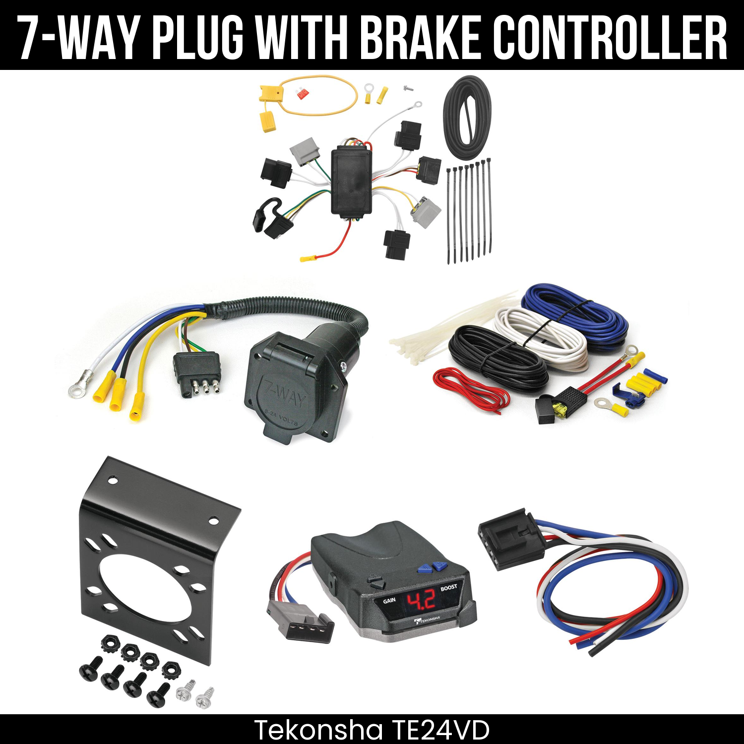 Trailer Wiring 7-Way Economy Plug w/ Bracket , Tekonsha Brake EVN Control