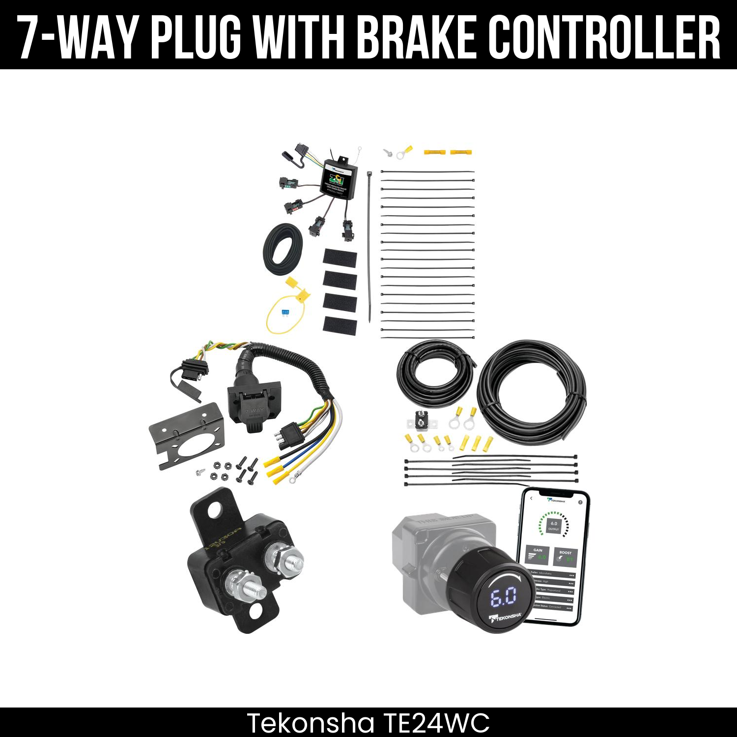 Trailer Wiring 7-Way Plug w/ Bracket , Tekonsha Prodigy iD Smart Brake Control