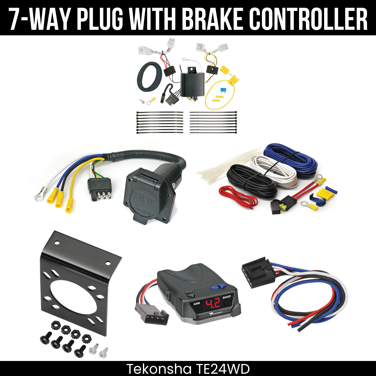 Trailer Wiring 7-Way Economy Plug w/ Bracket , Tekonsha Brake EVN Control
