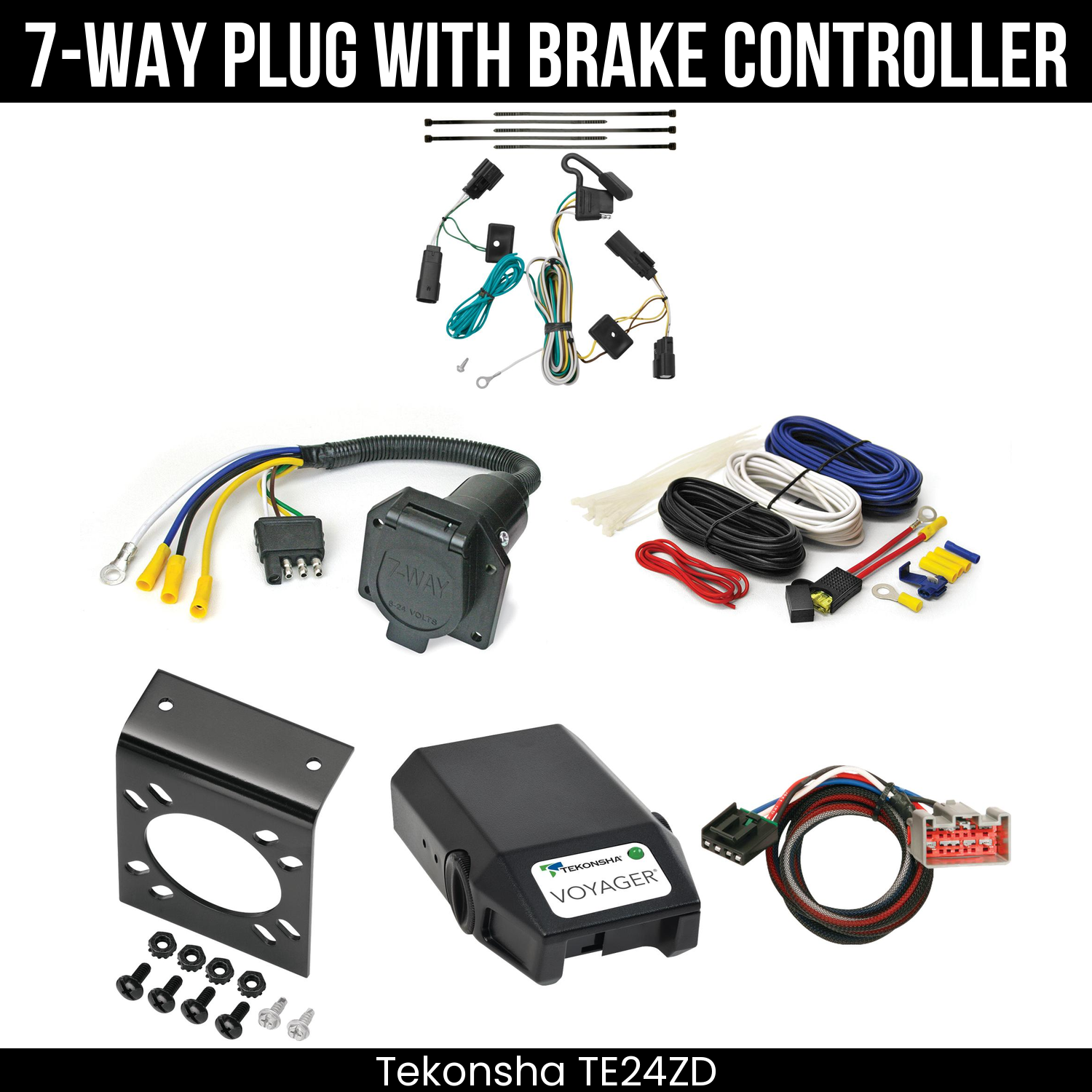 Trailer Wiring 7-Way Economy Plug w/ Bracket , Tekonsha Voyager Brake Control