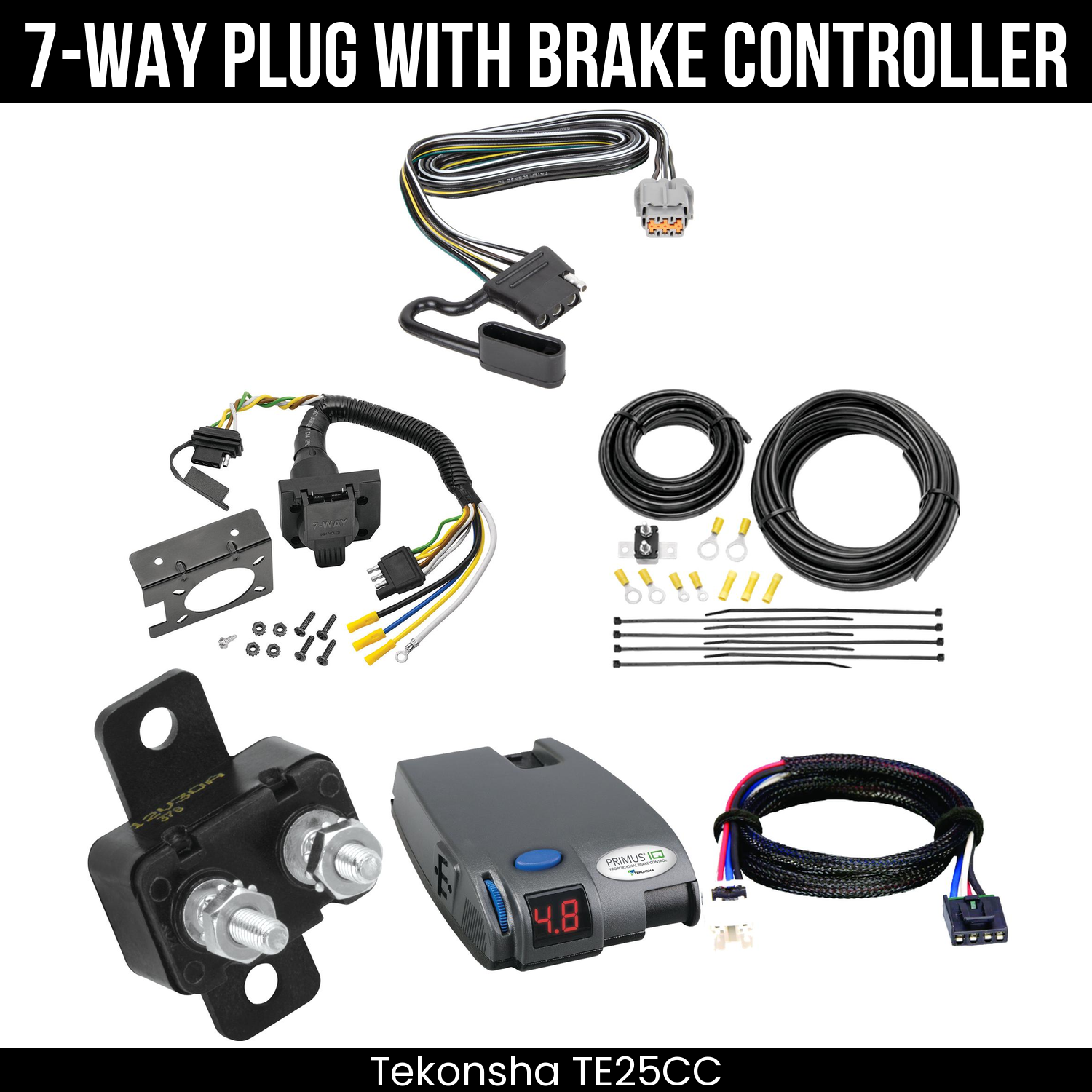 Trailer Wiring 7-Way Plug w/ Bracket , Tekonsha Primus IQ Brake Control