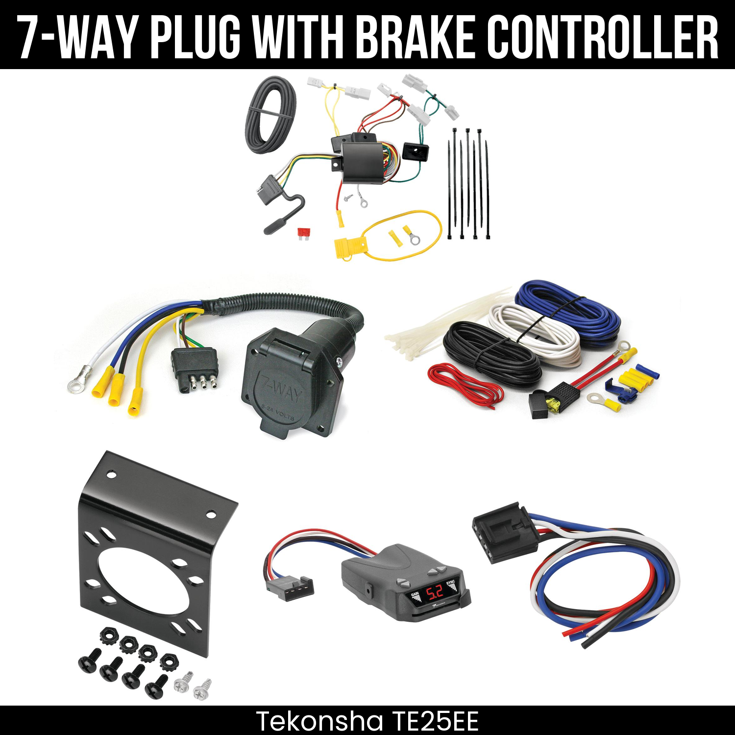 Trailer Wiring 7-Way Economy Plug w/ Bracket , Tekonsha Brakeman IV Brake Control