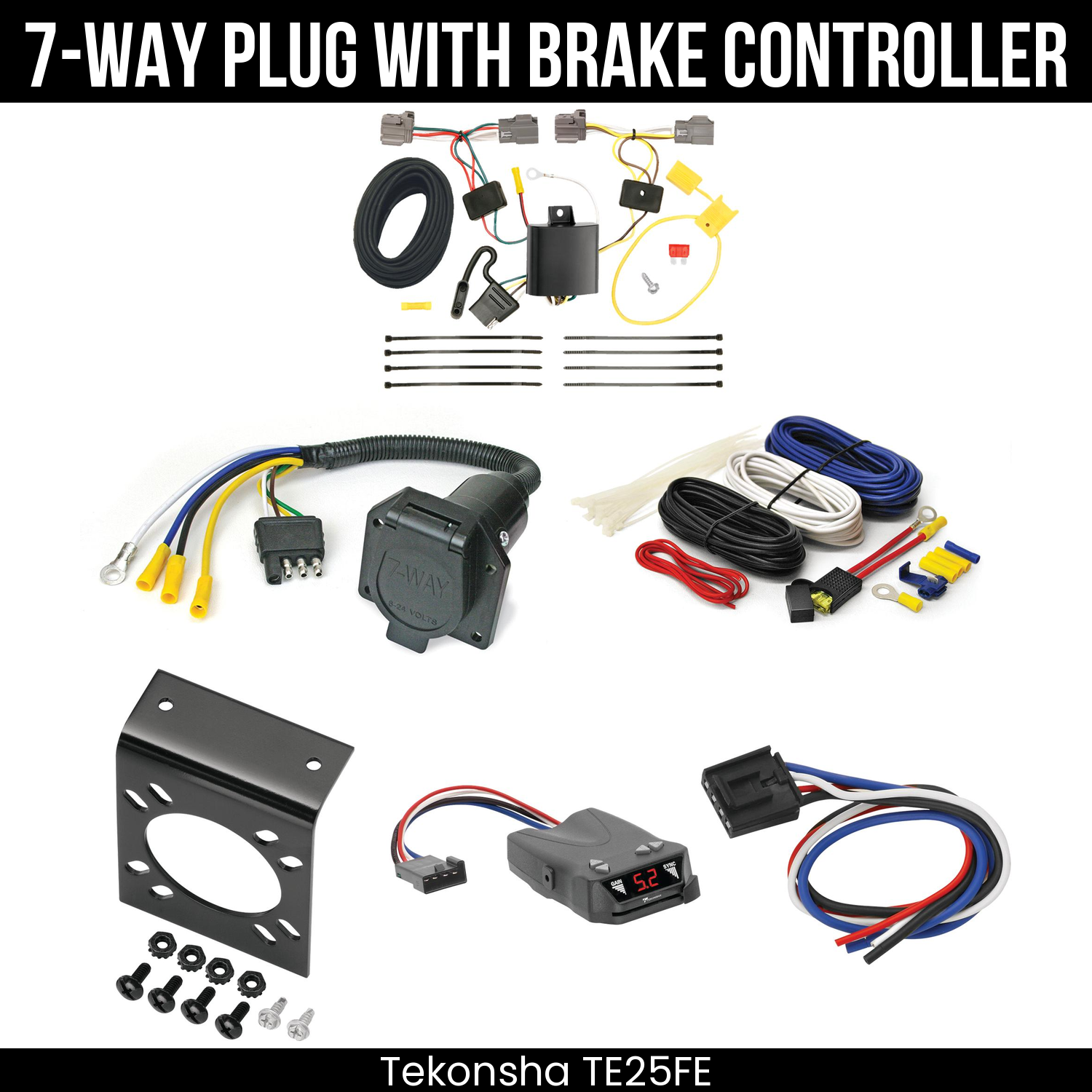 Trailer Wiring 7-Way Economy Plug w/ Bracket , Tekonsha Brakeman IV Brake Control