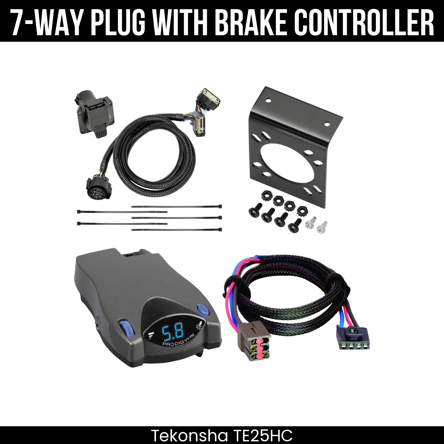 Trailer Wiring 7-Way Plug w/ Bracket , Tekonsha Prodigy P2 Brake Control