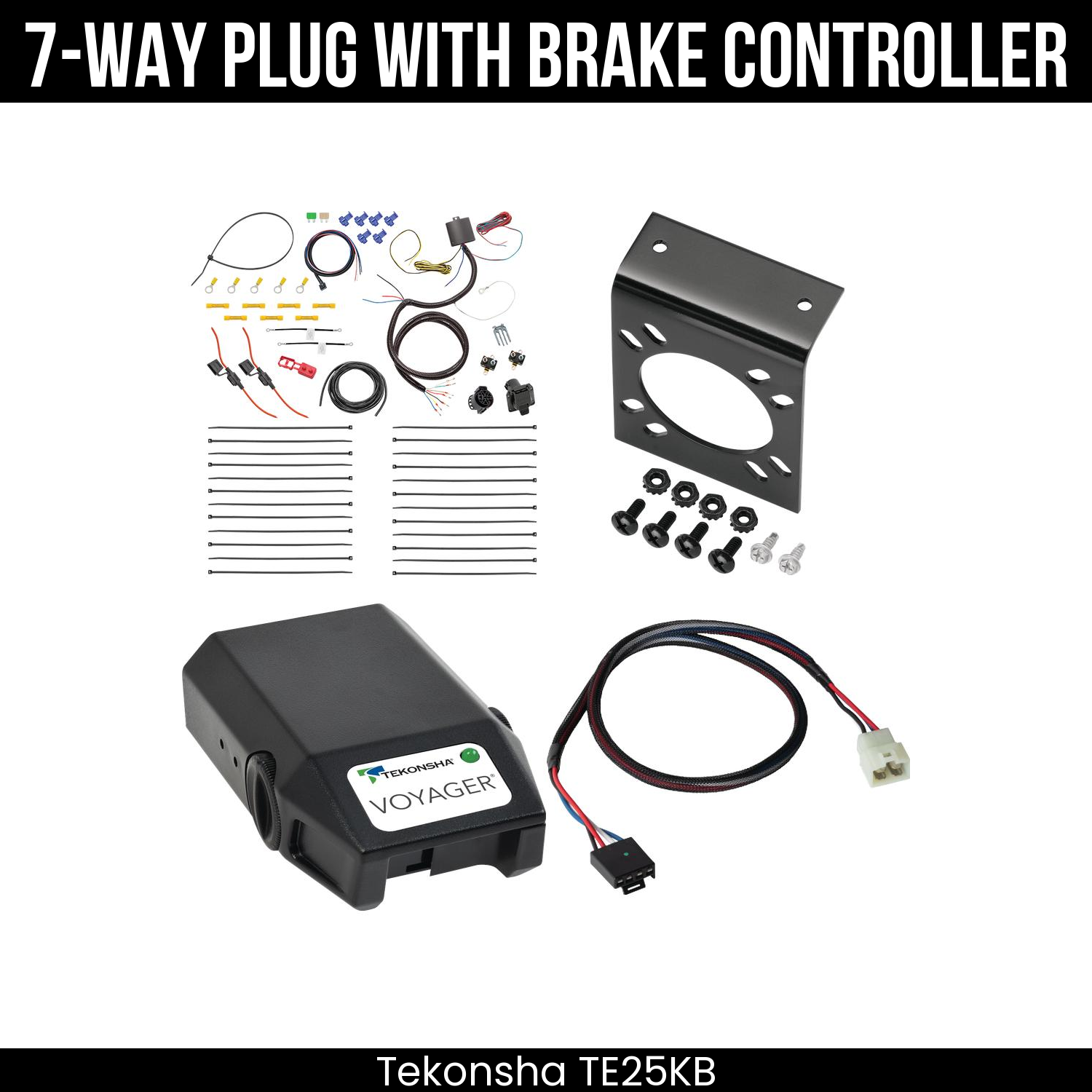 Trailer Wiring 7-Way Plug w/ Bracket , Tekonsha Voyager Brake Control