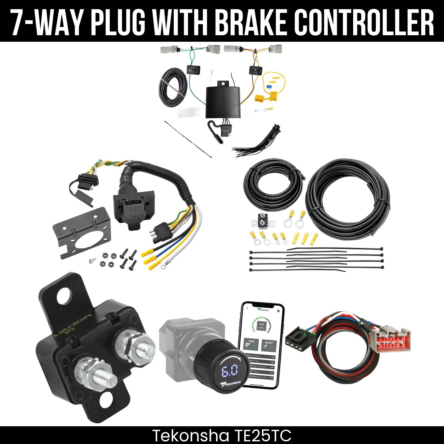 Trailer Wiring 7-Way Plug w/ Bracket , Tekonsha Prodigy iD Smart Brake Control