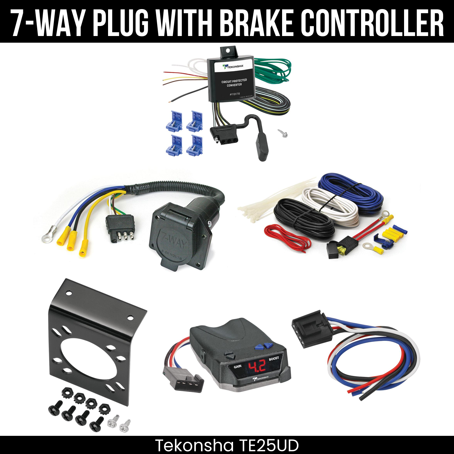 Trailer Wiring 7-Way Economy Plug w/ Bracket , Tekonsha Brake EVN Control