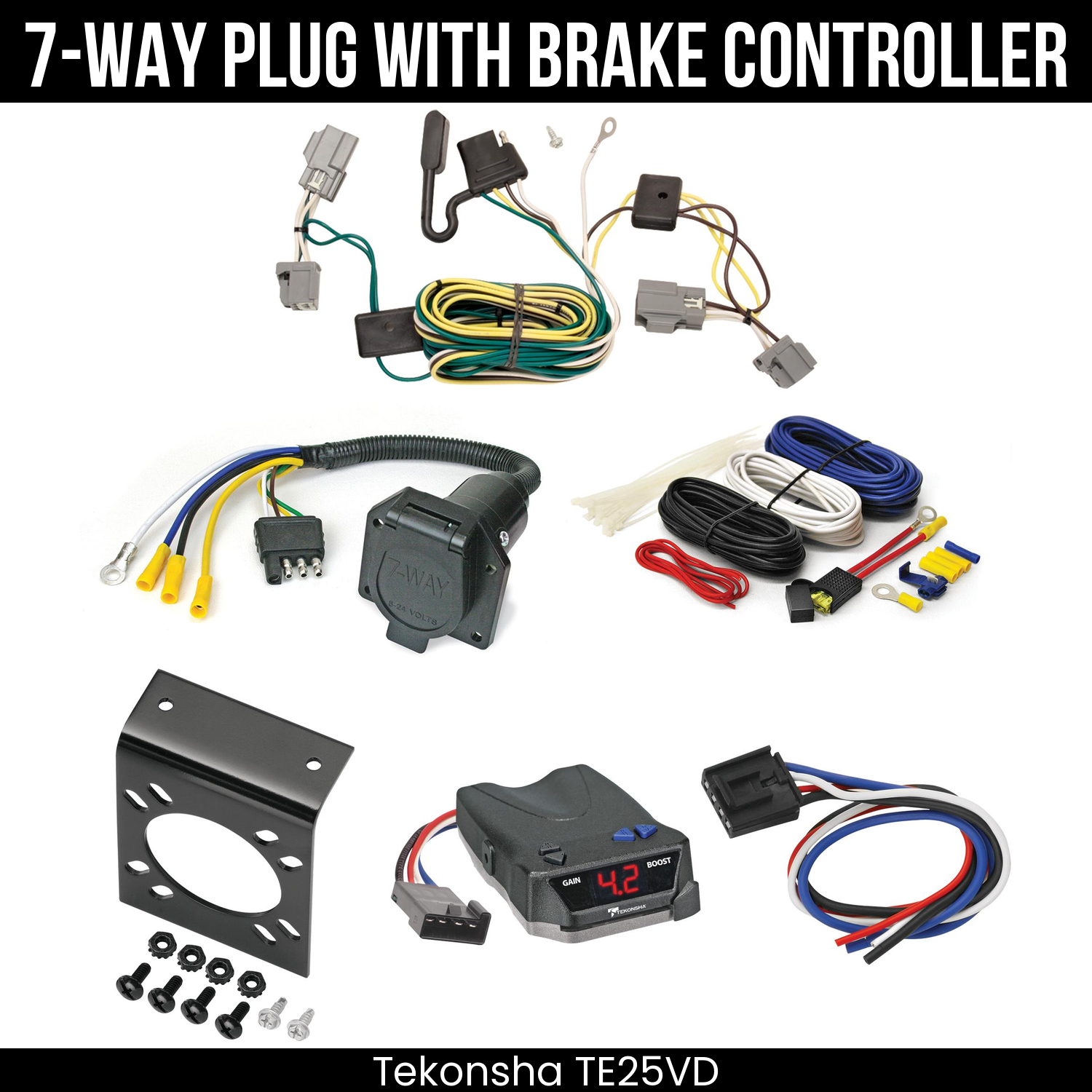 Trailer Wiring 7-Way Economy Plug w/ Bracket , Tekonsha Brake EVN Control
