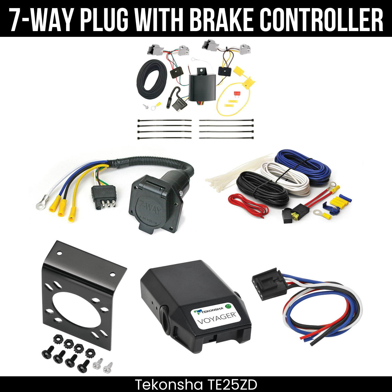 Trailer Wiring 7-Way Economy Plug w/ Bracket , Tekonsha Voyager Brake Control