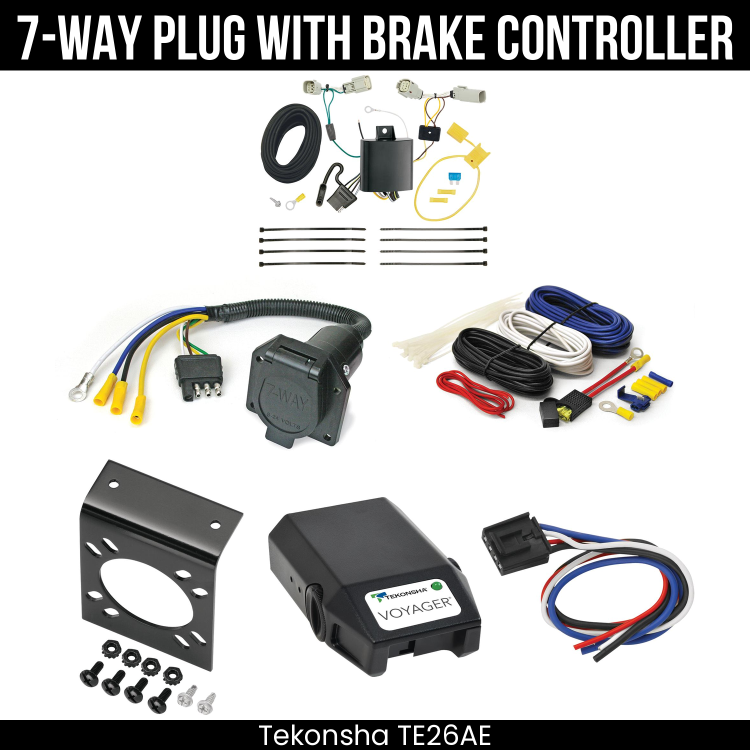 Trailer Wiring 7-Way Economy Plug w/ Bracket , Tekonsha Voyager Brake Control