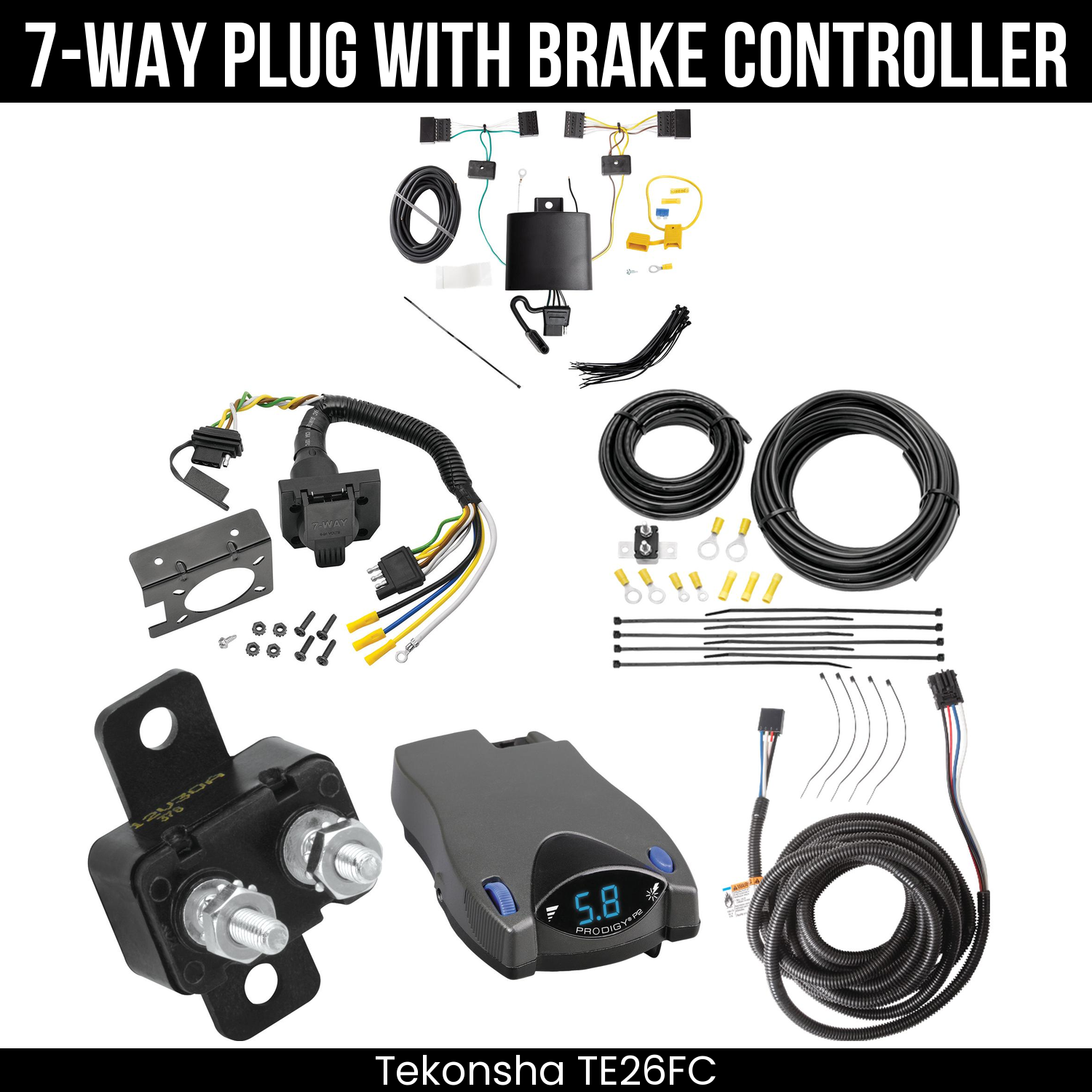Trailer Wiring 7-Way Plug w/ Bracket , Tekonsha Prodigy P2 Brake Control