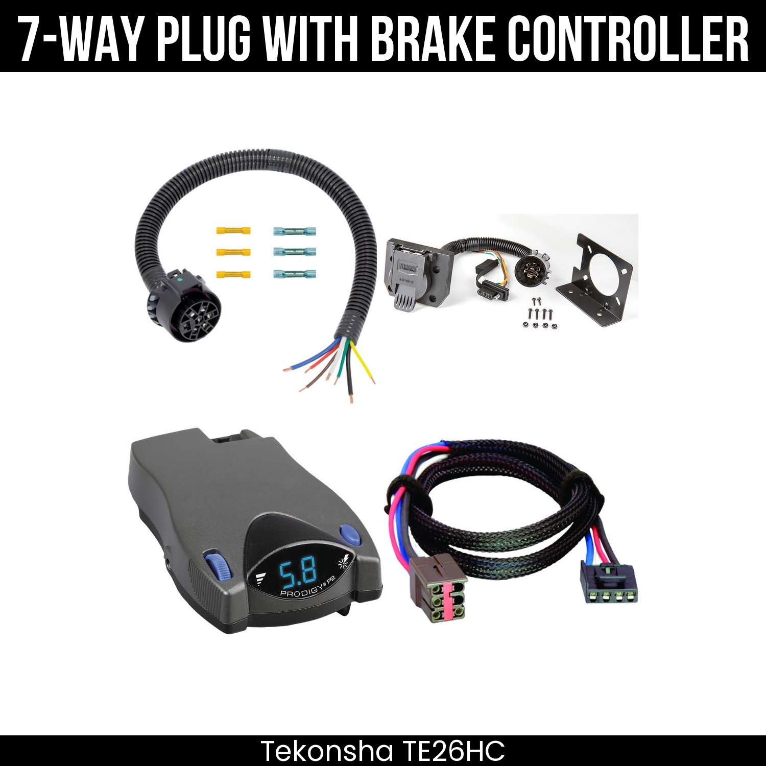 Trailer Wiring 7-Way Plug w/ Bracket , Tekonsha Prodigy P2 Brake Control