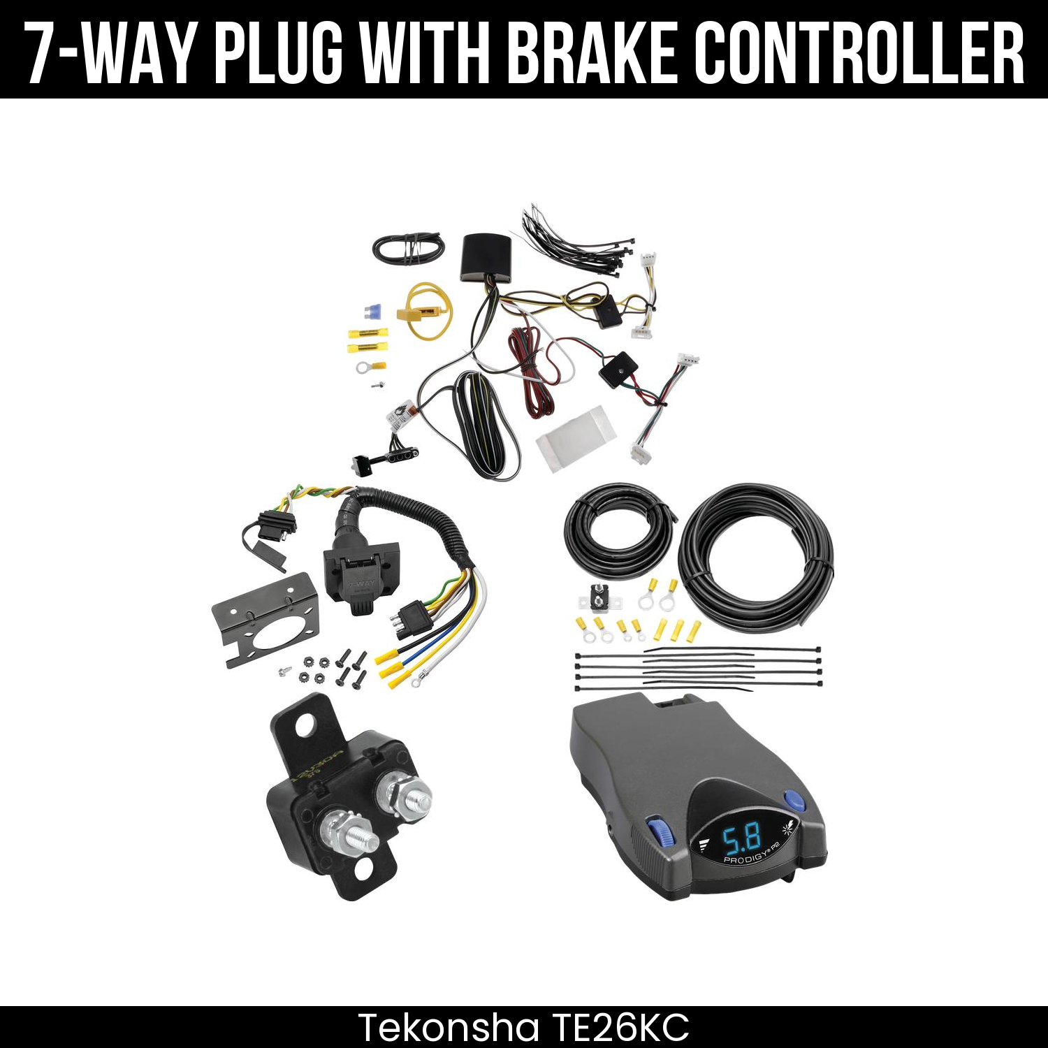 Trailer Wiring 7-Way Plug w/ Bracket , Tekonsha Prodigy P2 Brake Control