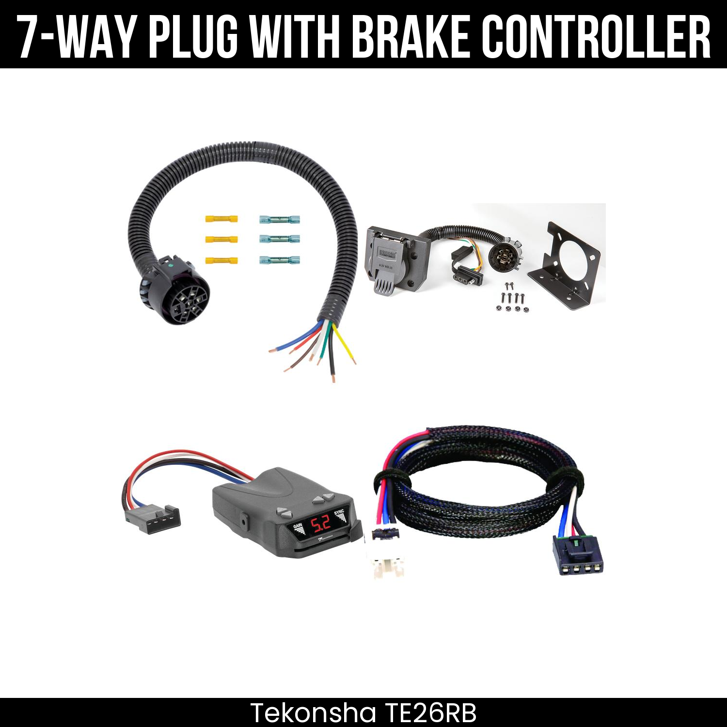 Trailer Wiring 7-Way Plug w/ Bracket , Tekonsha Brakeman IV Brake Control