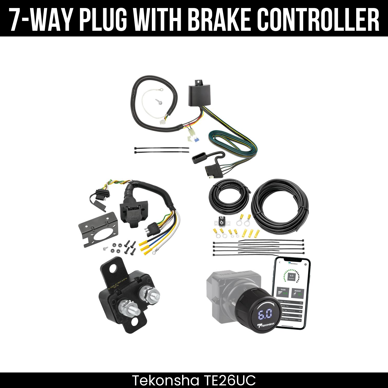 Trailer Wiring 7-Way Plug w/ Bracket , Tekonsha Prodigy iD Smart Brake Control