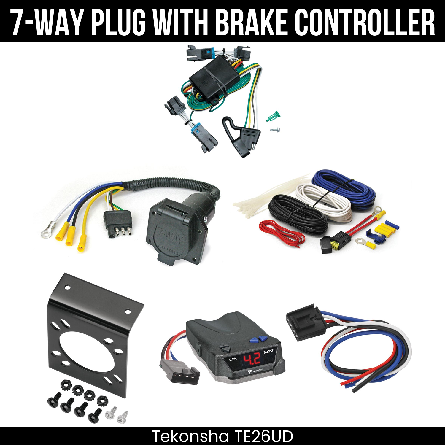 Trailer Wiring 7-Way Economy Plug w/ Bracket , Tekonsha Brake EVN Control