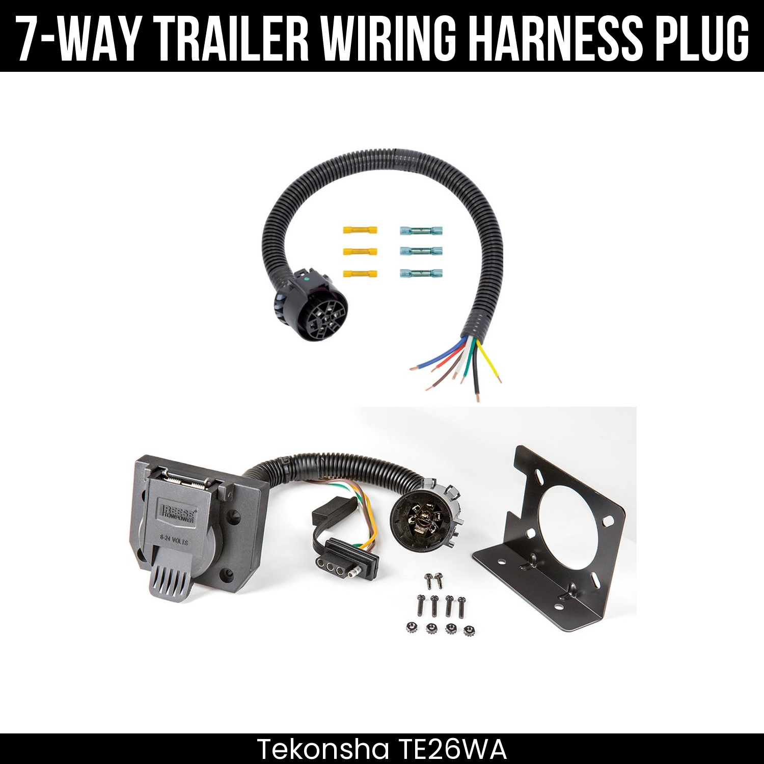 Trailer Wiring 7-Way Plug w/ Bracket