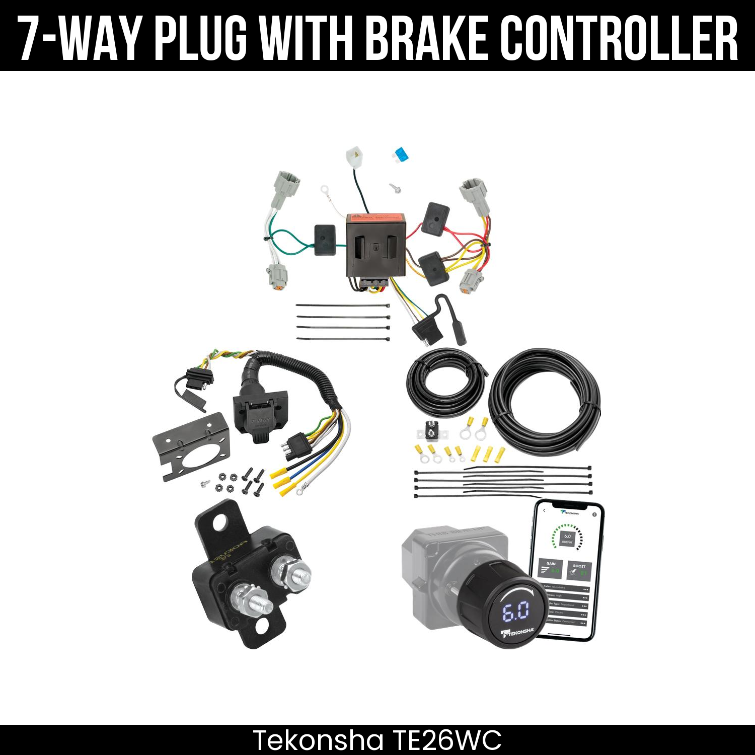 Trailer Wiring 7-Way Plug w/ Bracket , Tekonsha Prodigy iD Smart Brake Control
