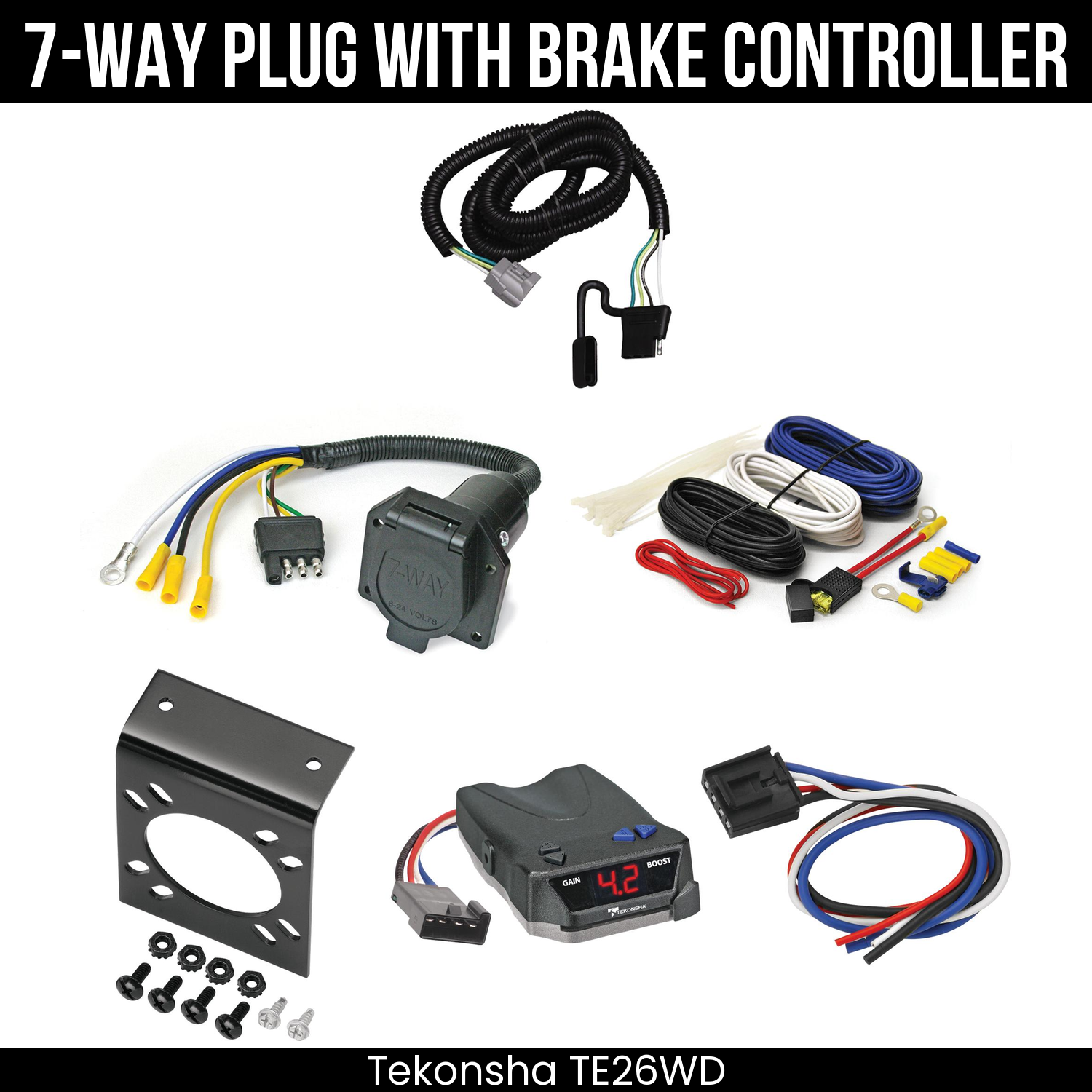 Trailer Wiring 7-Way Economy Plug w/ Bracket , Tekonsha Brake EVN Control