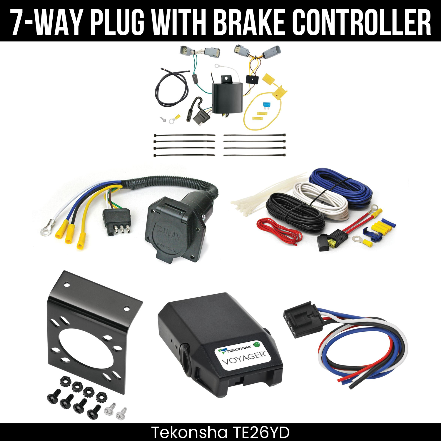 Trailer Wiring 7-Way Economy Plug w/ Bracket , Tekonsha Voyager Brake Control