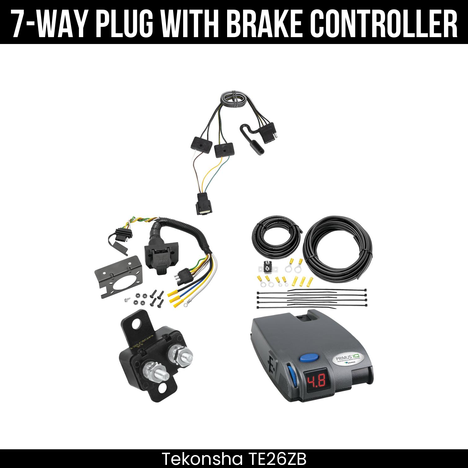 Trailer Wiring 7-Way Plug w/ Bracket , Tekonsha Primus IQ Brake Control