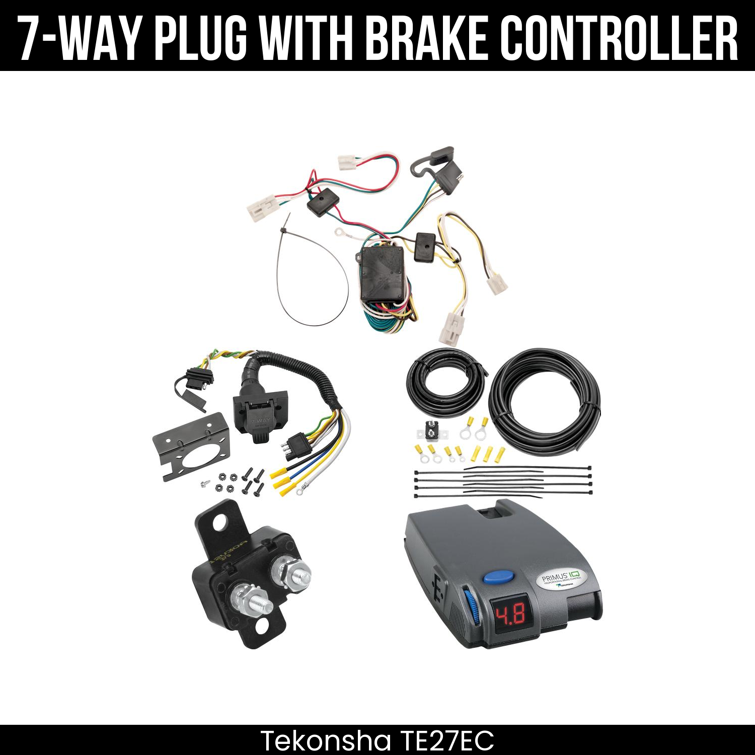 Trailer Wiring 7-Way Plug w/ Bracket , Tekonsha Primus IQ Brake Control