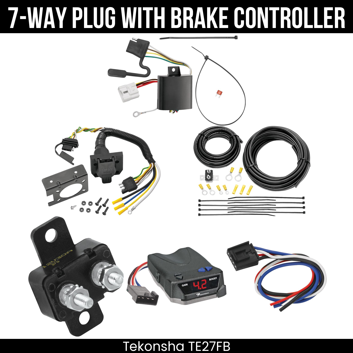 Trailer Wiring 7-Way Plug w/ Bracket , Tekonsha Brake EVN Control