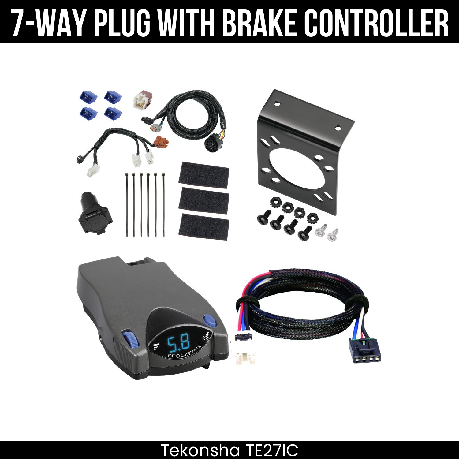 Trailer Wiring 7-Way Plug w/ Bracket , Tekonsha Prodigy P2 Brake Control