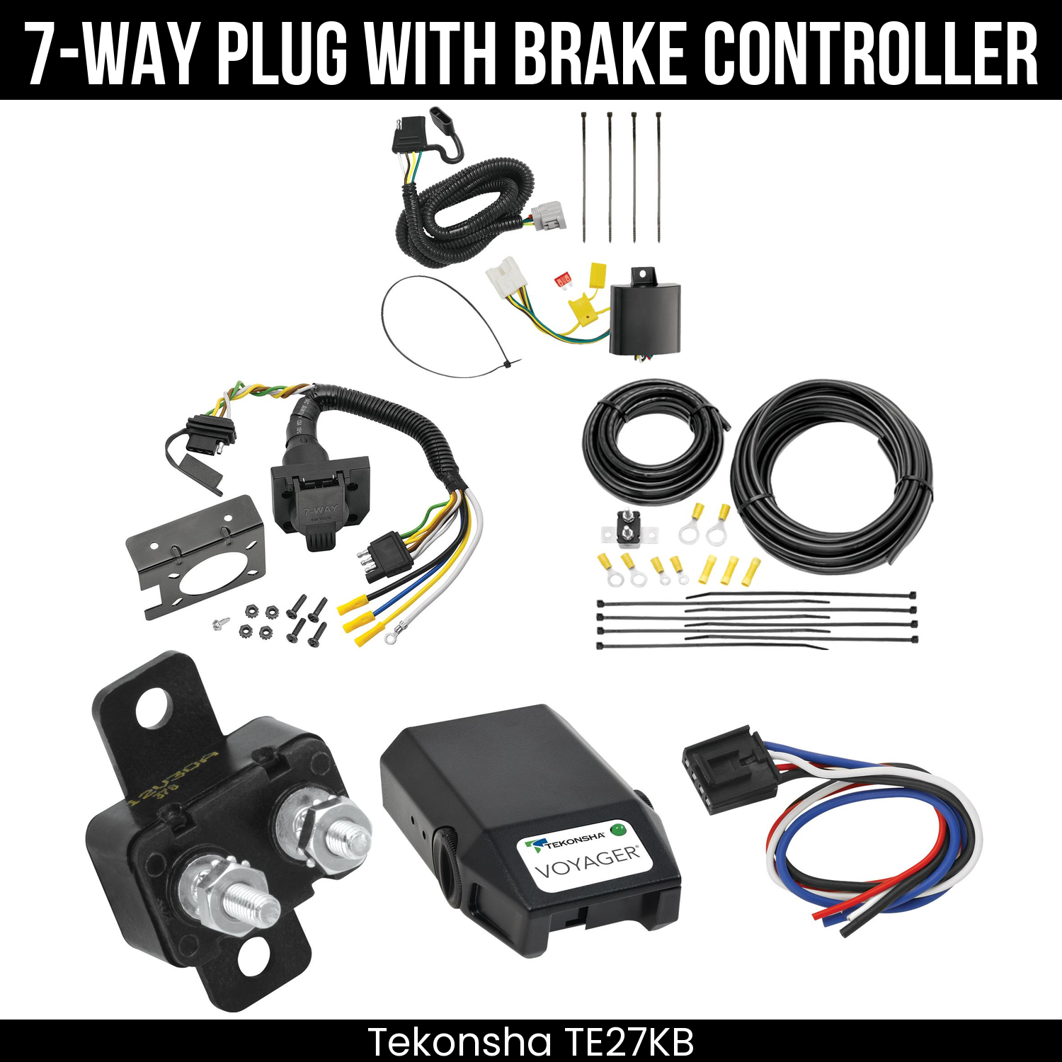 Trailer Wiring 7-Way Plug w/ Bracket , Tekonsha Voyager Brake Control
