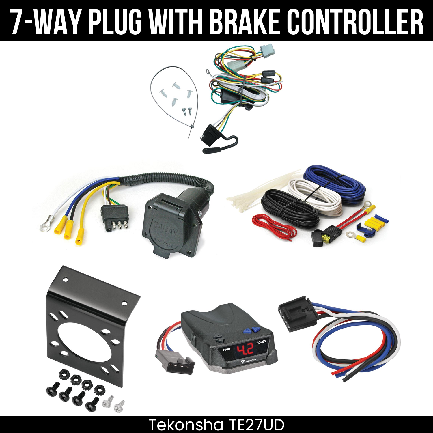 Trailer Wiring 7-Way Economy Plug w/ Bracket , Tekonsha Brake EVN Control