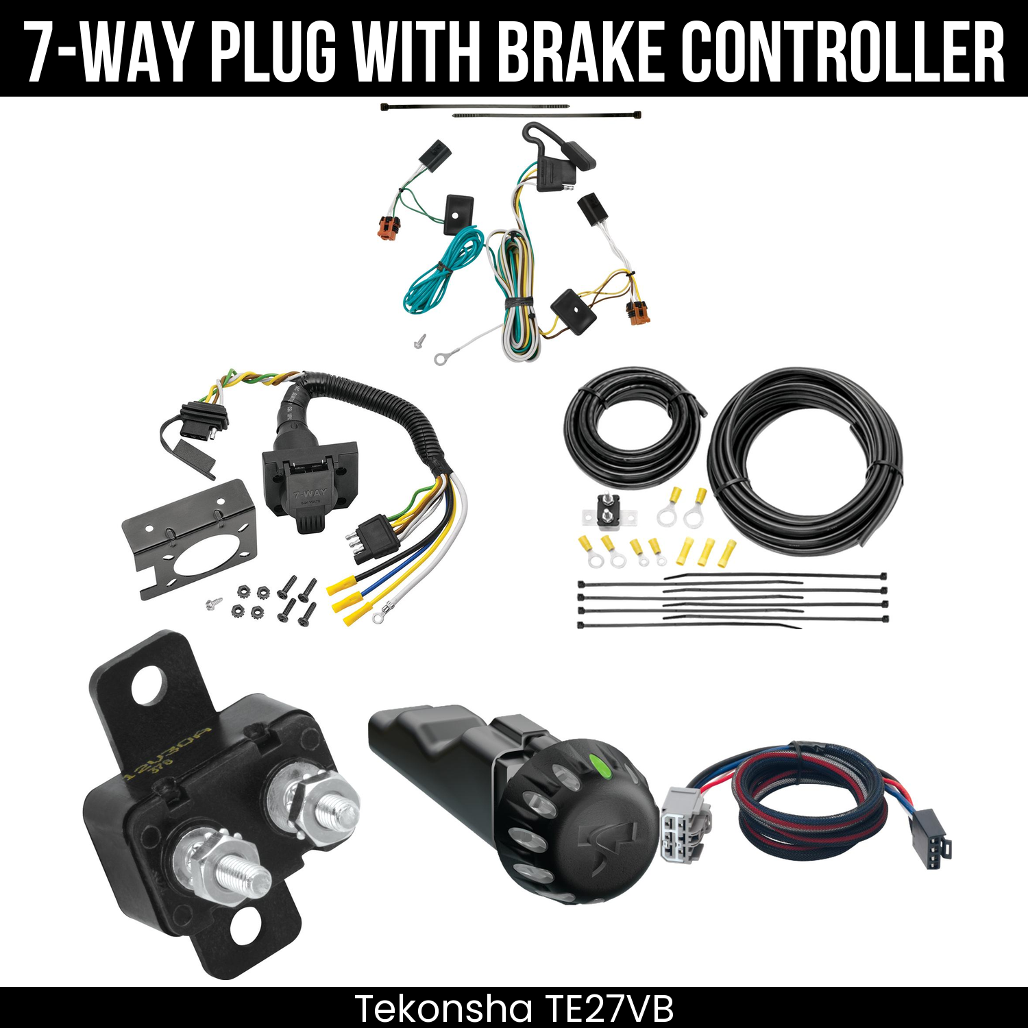 Trailer Wiring 7-Way Plug w/ Bracket , Tekonsha Voyager iD Smart Brake Control