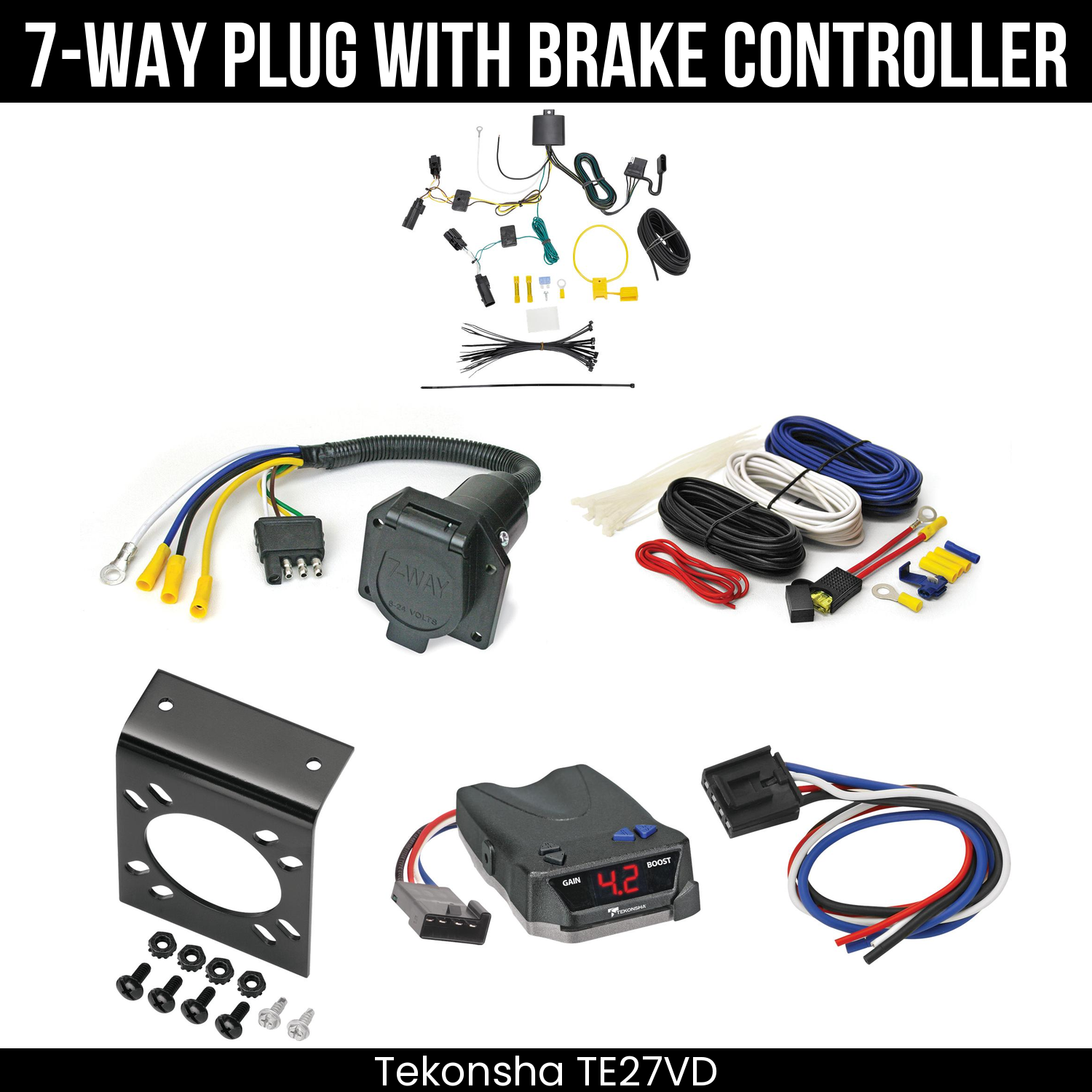 Trailer Wiring 7-Way Economy Plug w/ Bracket , Tekonsha Brake EVN Control