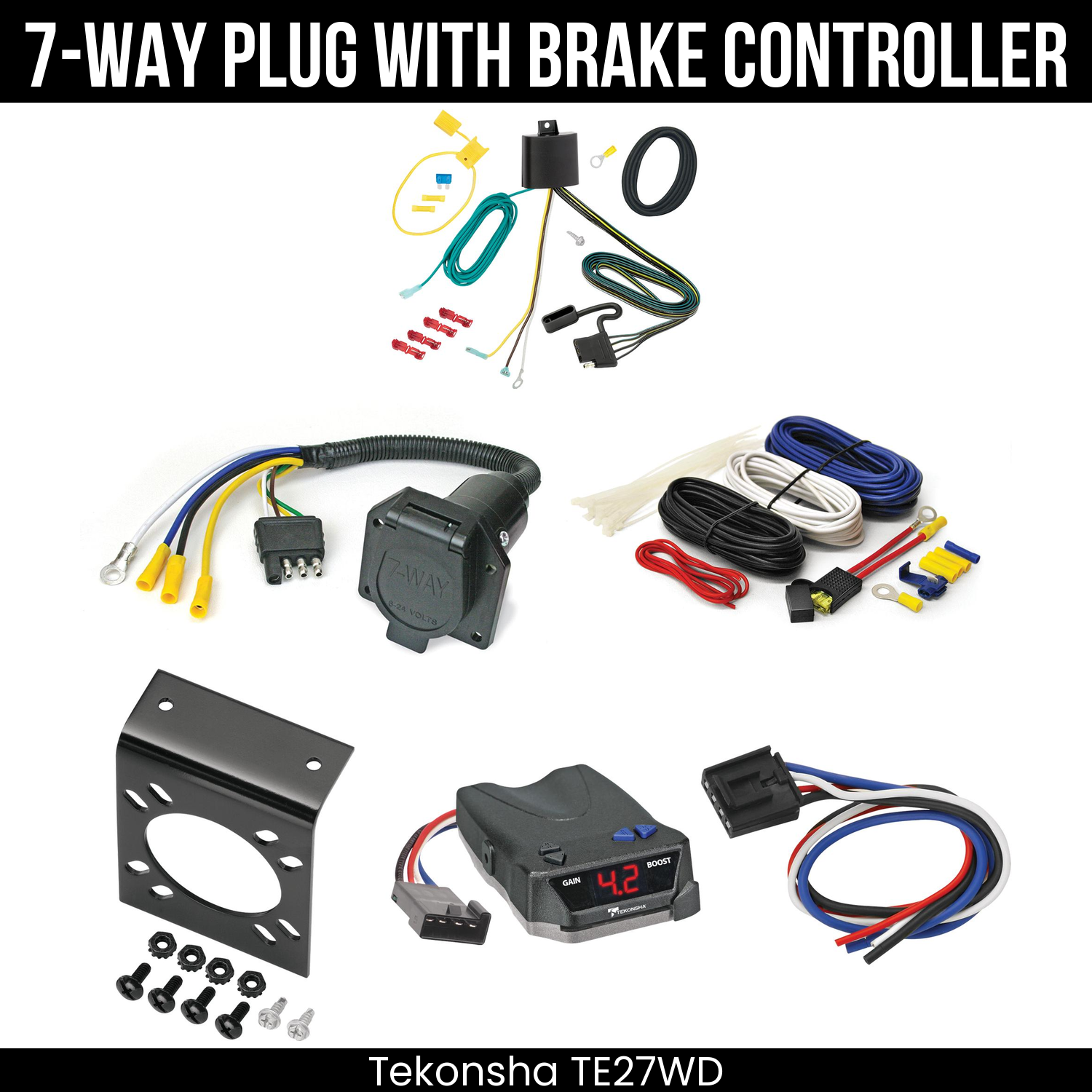 Trailer Wiring 7-Way Economy Plug w/ Bracket , Tekonsha Brake EVN Control