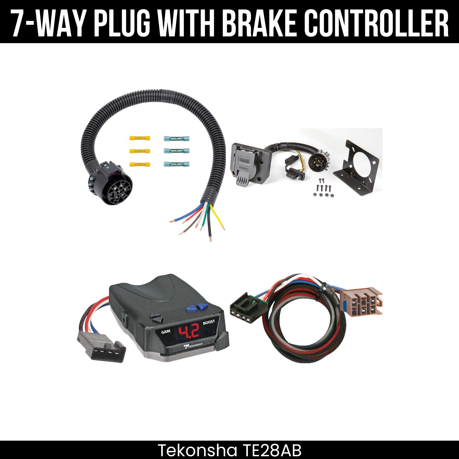Trailer Wiring 7-Way Plug w/ Bracket , Tekonsha Brake EVN Control
