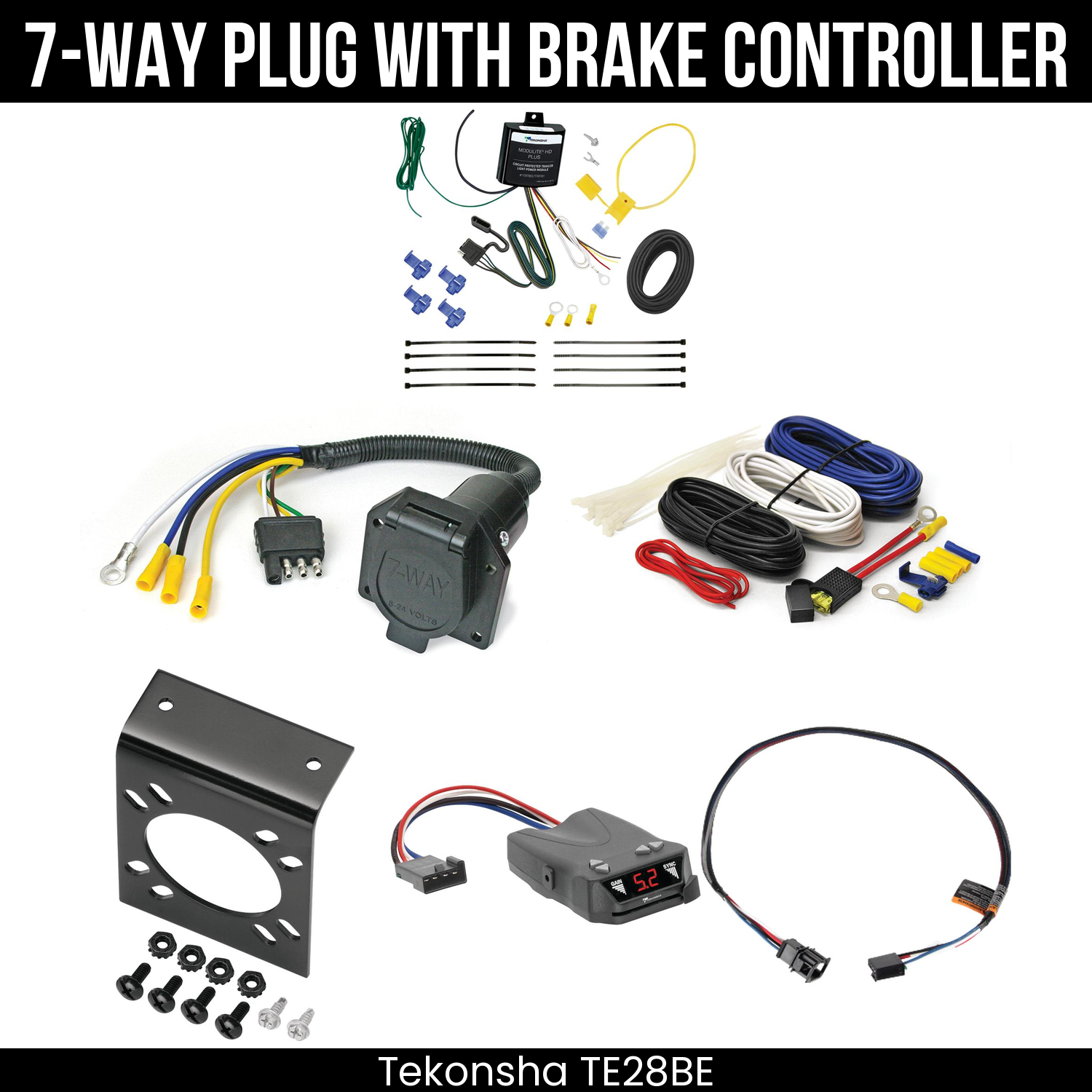 Trailer Wiring 7-Way Economy Plug w/ Bracket , Tekonsha Brakeman IV Brake Control