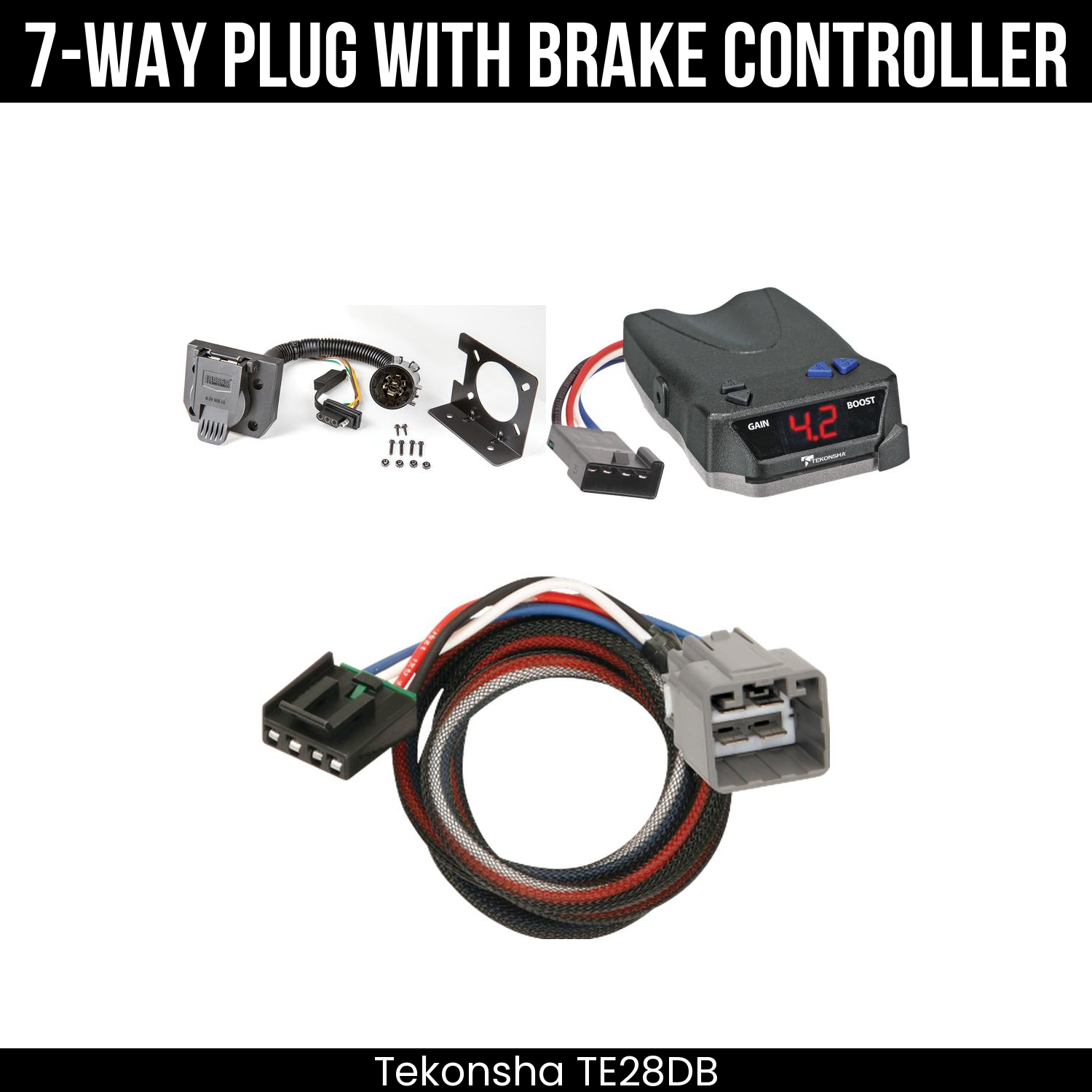 Trailer Wiring 7-Way Plug w/ Bracket , Tekonsha Brake EVN Control