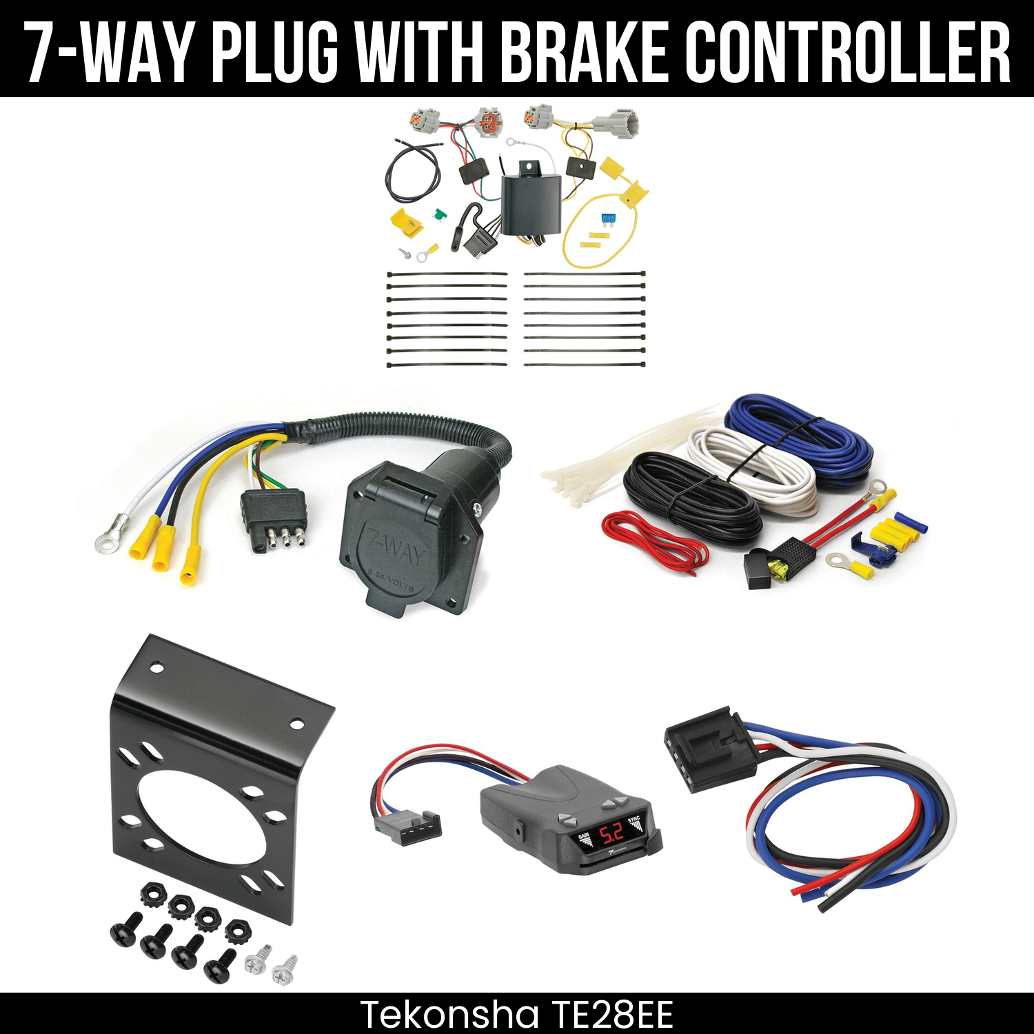 Trailer Wiring 7-Way Economy Plug w/ Bracket , Tekonsha Brakeman IV Brake Control