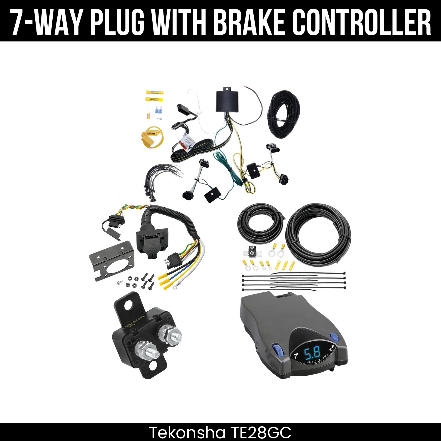 Trailer Wiring 7-Way Plug w/ Bracket , Tekonsha Prodigy P2 Brake Control