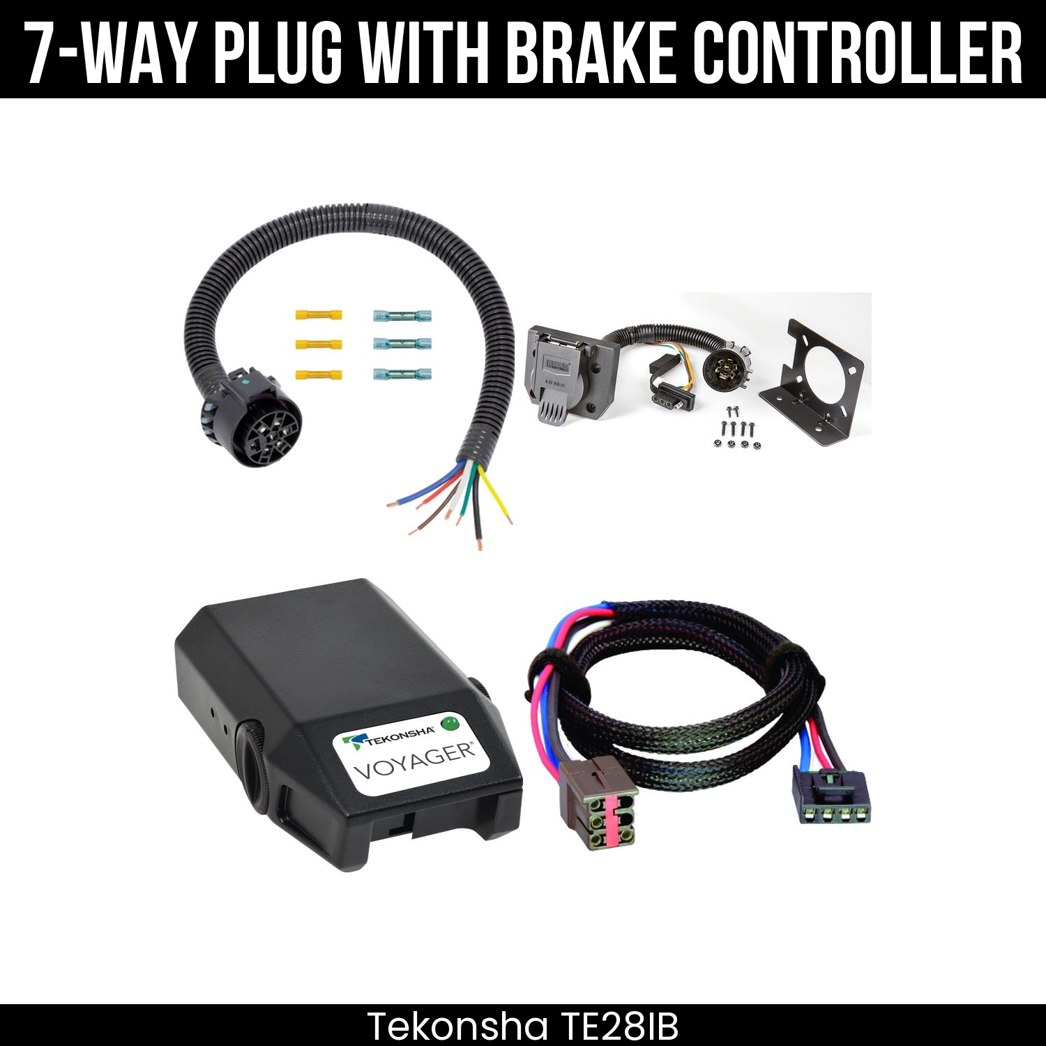 Trailer Wiring 7-Way Plug w/ Bracket , Tekonsha Voyager Brake Control