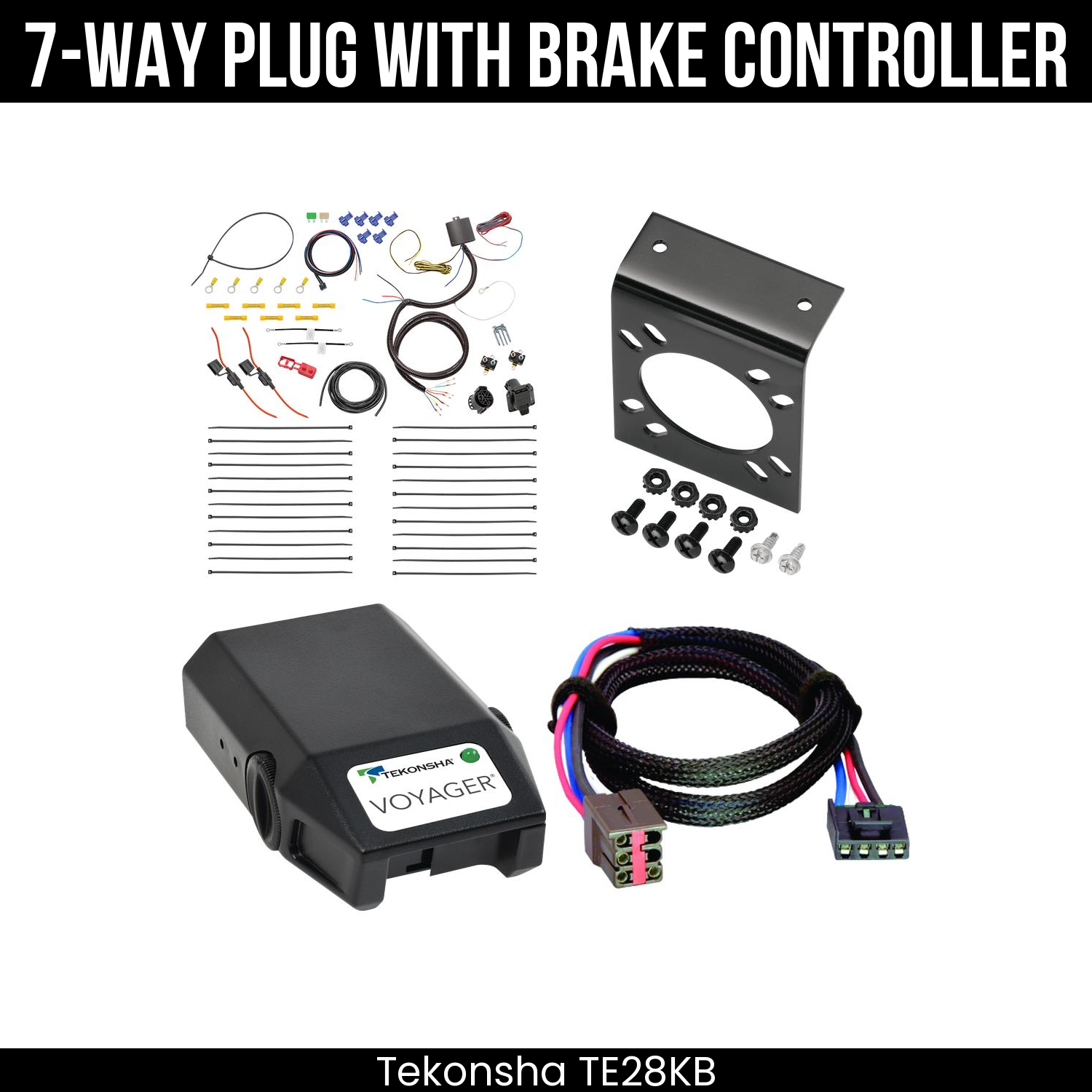 Trailer Wiring 7-Way Plug w/ Bracket , Tekonsha Voyager Brake Control