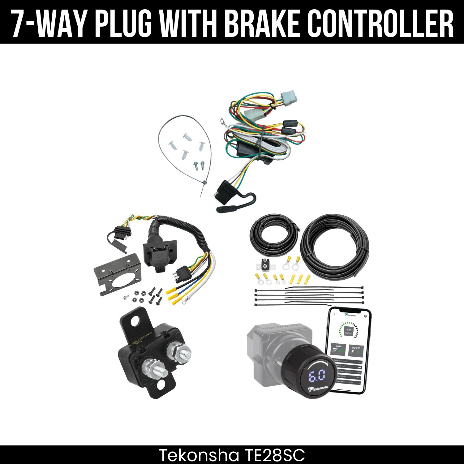 Trailer Wiring 7-Way Plug w/ Bracket , Tekonsha Prodigy iD Smart Brake Control