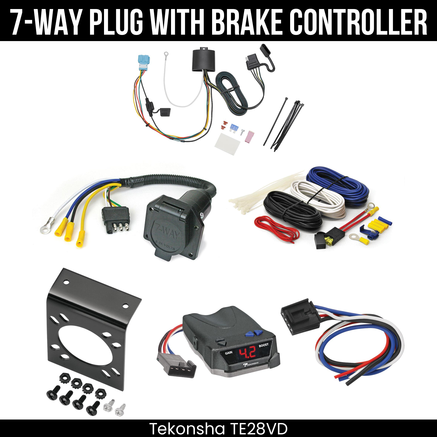 Trailer Wiring 7-Way Economy Plug w/ Bracket , Tekonsha Brake EVN Control