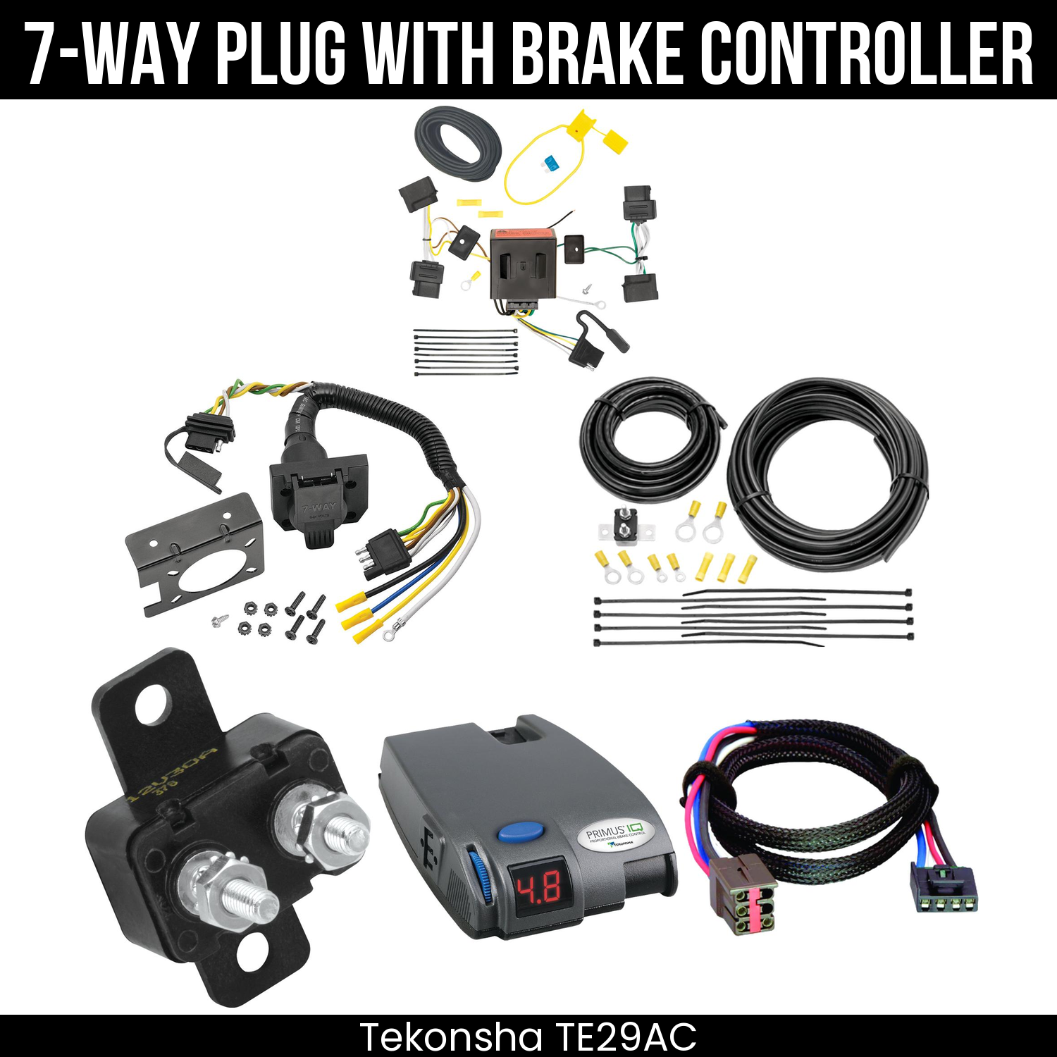 Trailer Wiring 7-Way Plug w/ Bracket , Tekonsha Primus IQ Brake Control