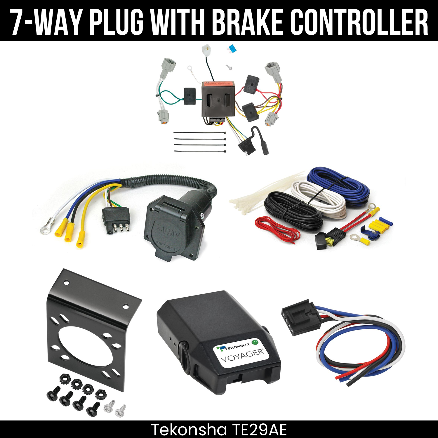 Trailer Wiring 7-Way Economy Plug w/ Bracket , Tekonsha Voyager Brake Control