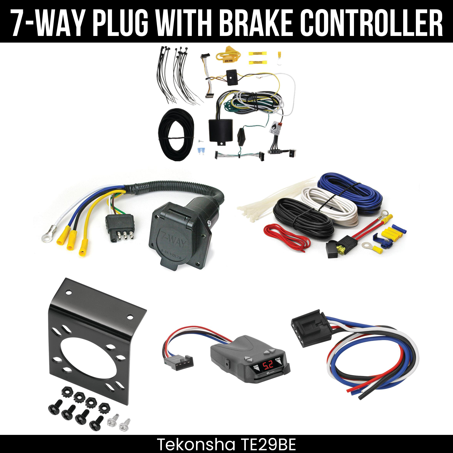 Trailer Wiring 7-Way Economy Plug w/ Bracket , Tekonsha Brakeman IV Brake Control